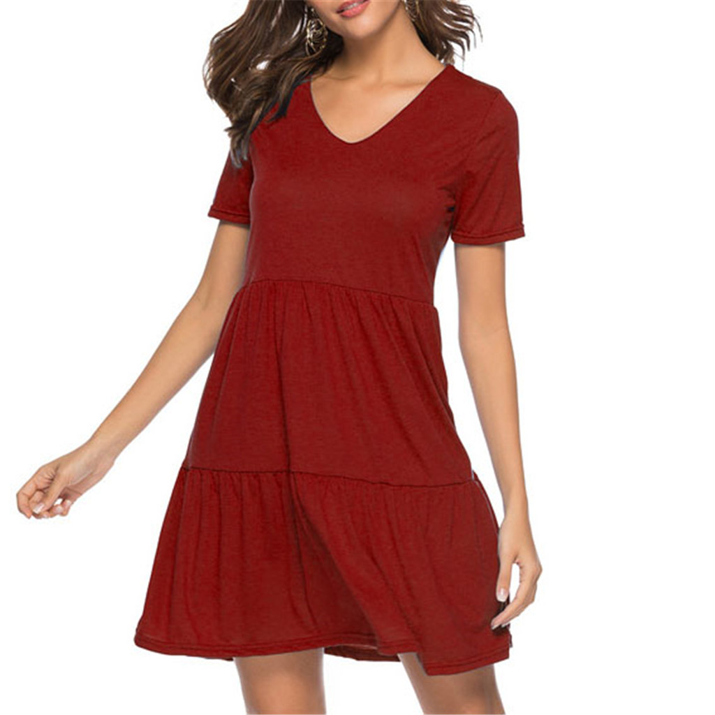 

Casual Solid V Neck Summer Dress