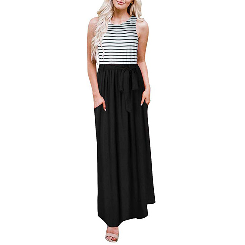 

Striped Pocket Sleeveless Maxi Dress