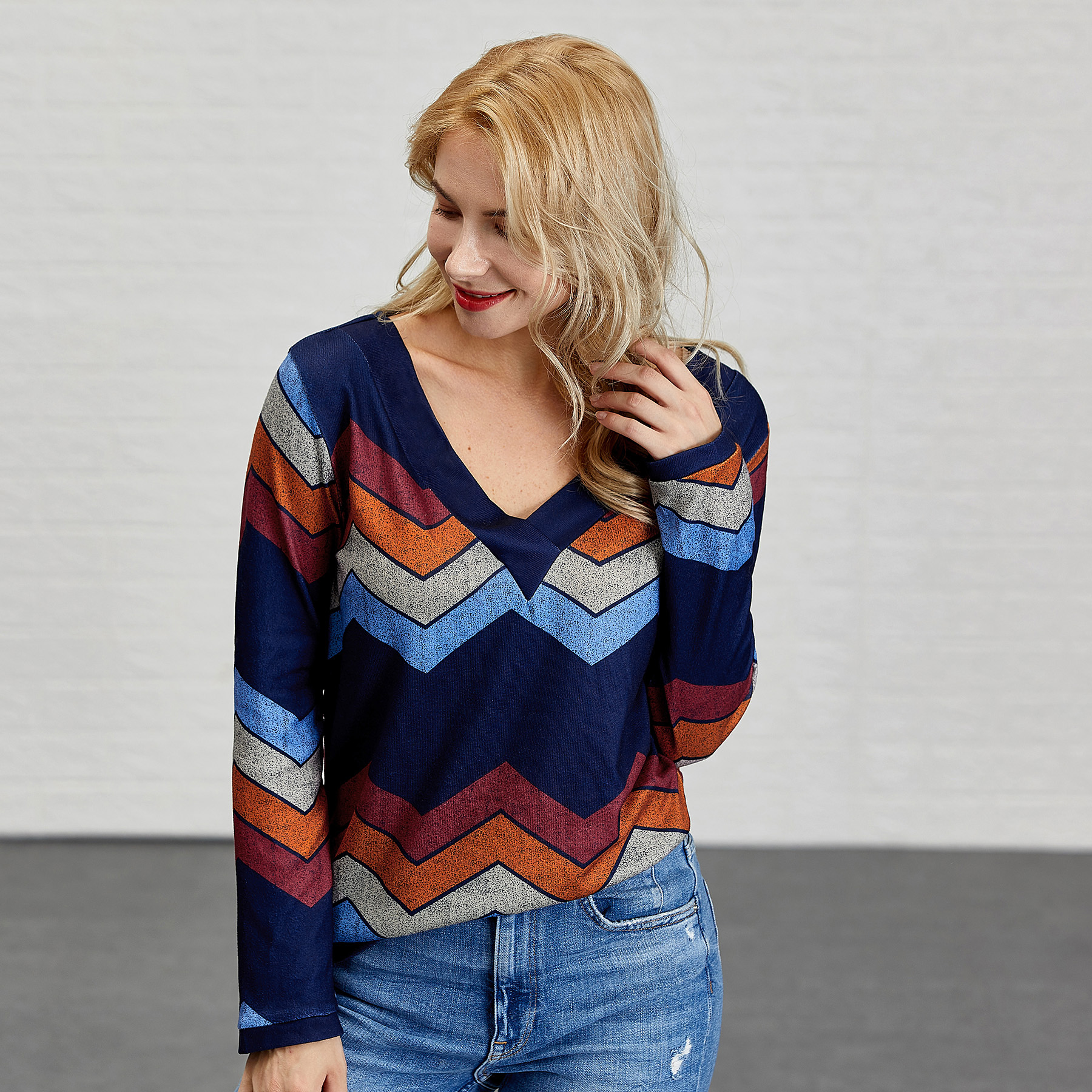 

Casual Long-sleeve Colorful Striped Top