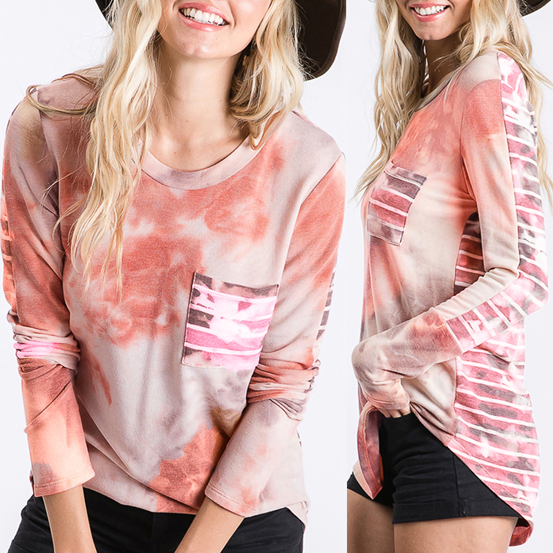 

Round collar Positioning print long sleeve casual T-shirt