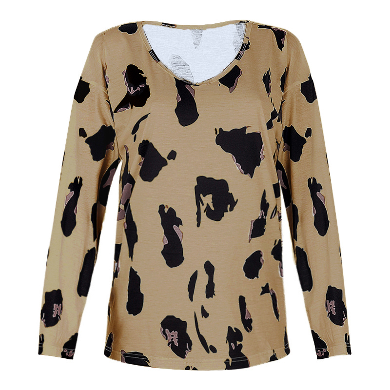 

V-neck Leopard full print long sleeve Sexy T-shirt