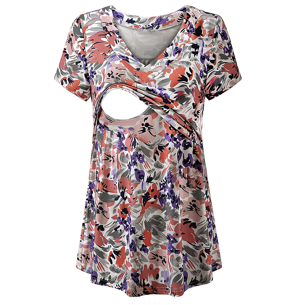 

Nursing casual Floral Print V-neck Short Sleeve Short-sleeve Nursing Tee