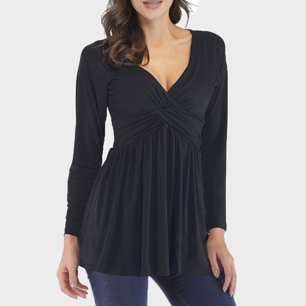 

Crisscross Solid V Neck Long-sleeve Tee