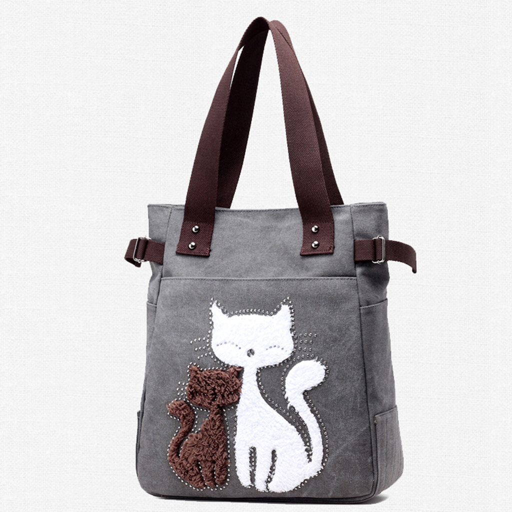 

Cute Cat Embroidered Canvas Shoulder Bag