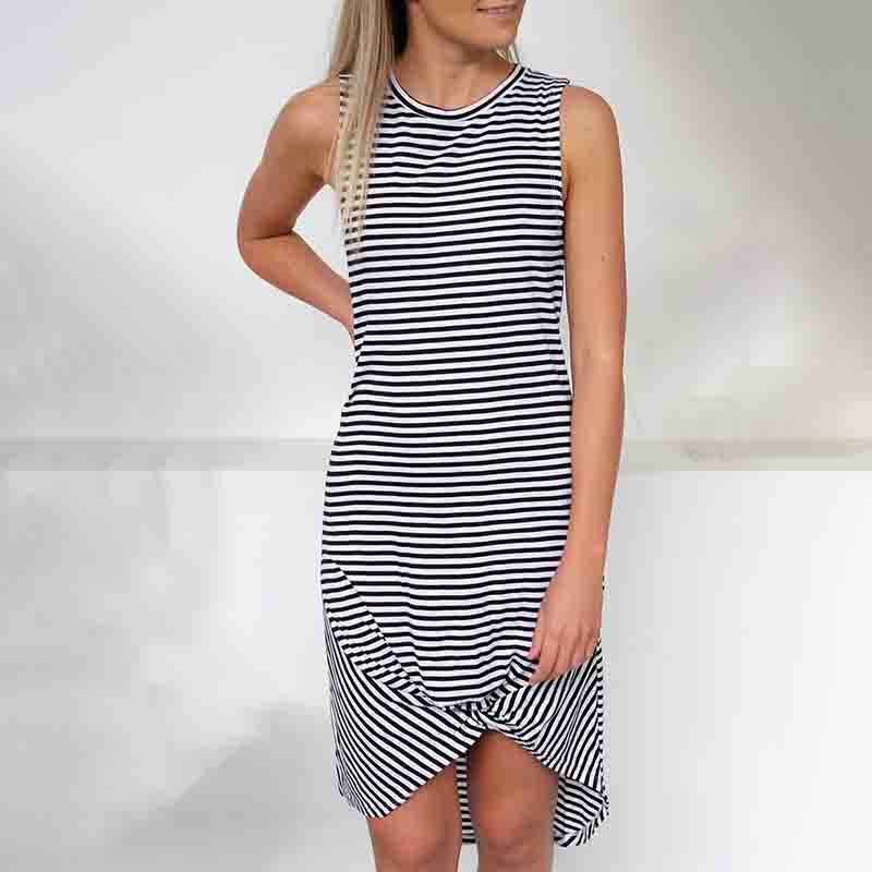 

Stylish Knot Striped Sleeveless Dress