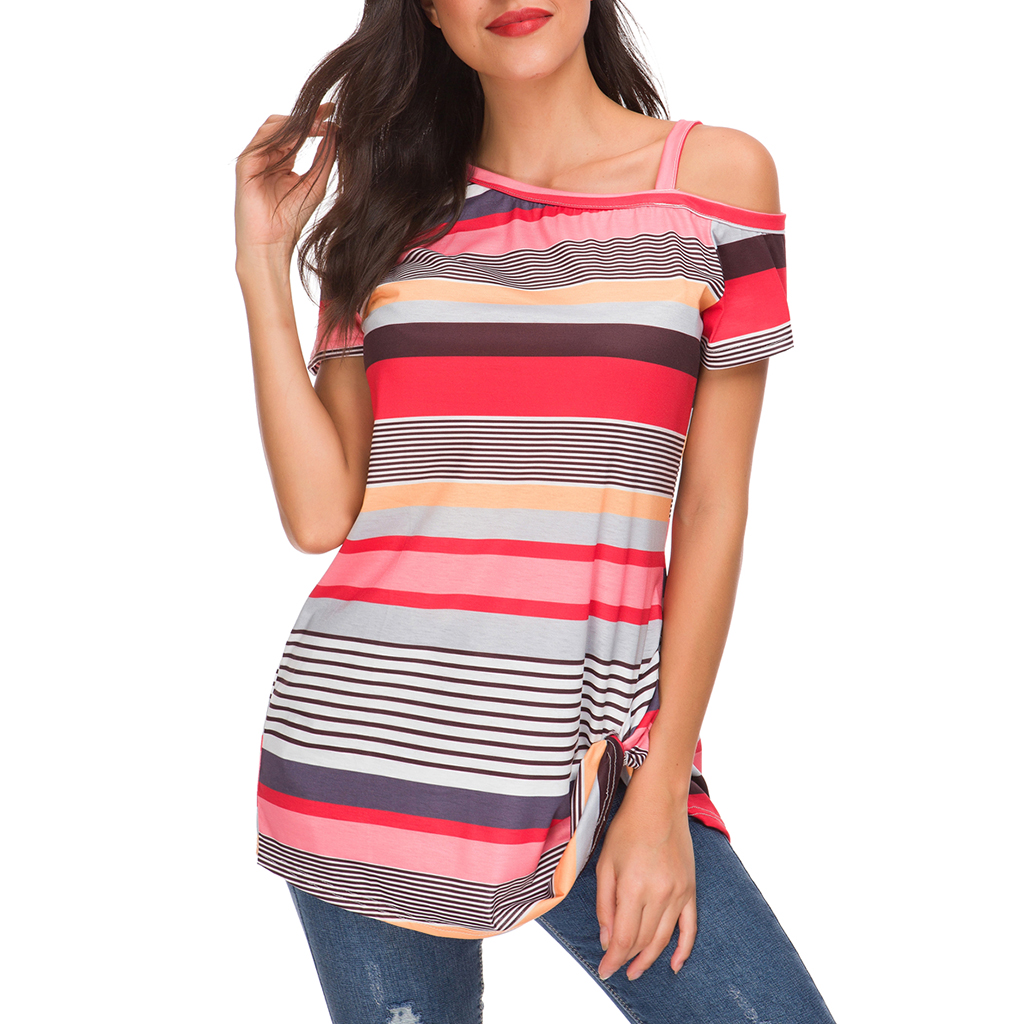 

Stylish Striped One Shoulder Tee