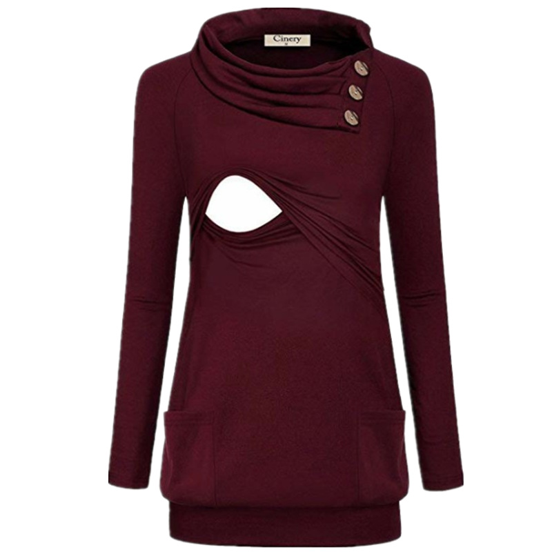 

Casual Solid Long-sleeve Maternity Nursing Top