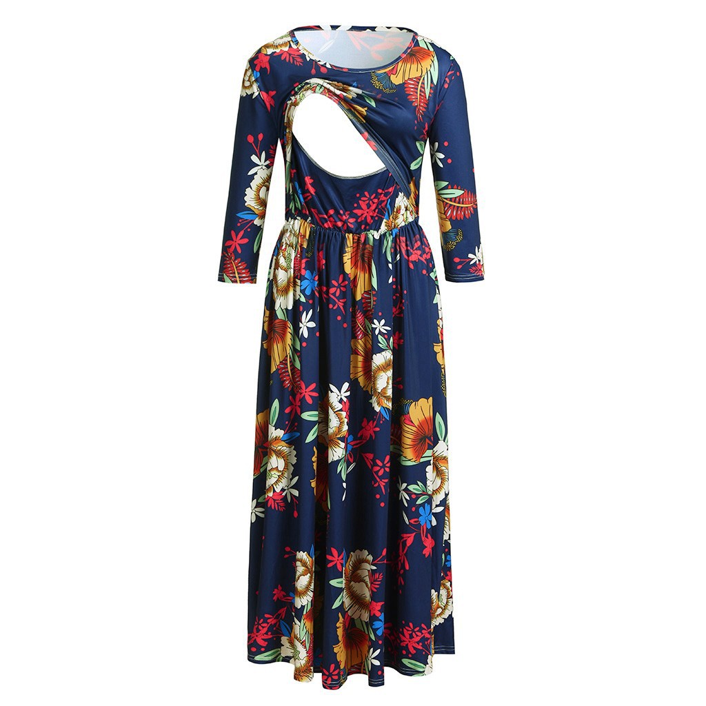 

Trendy Floral Maternity Nursing Dress