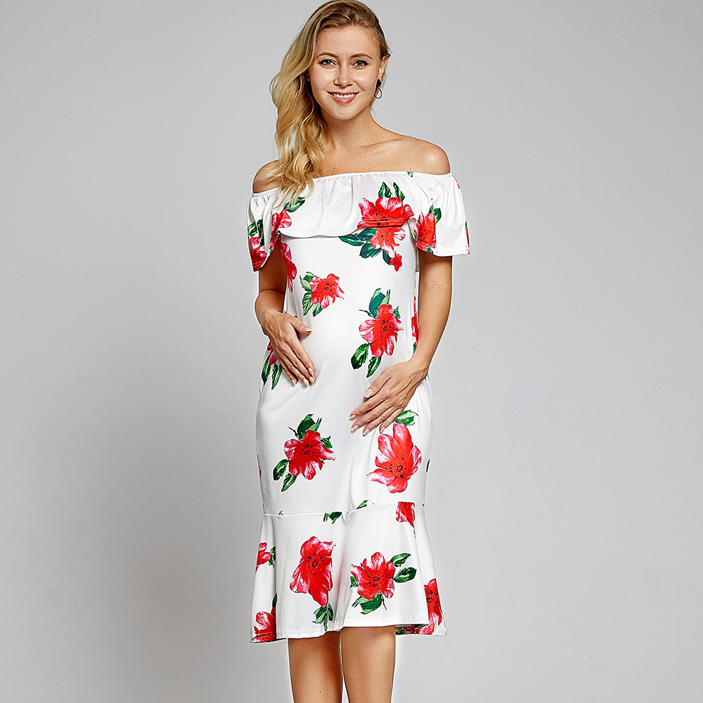 

Stylish Floral Off Shoulder Maternity Dress