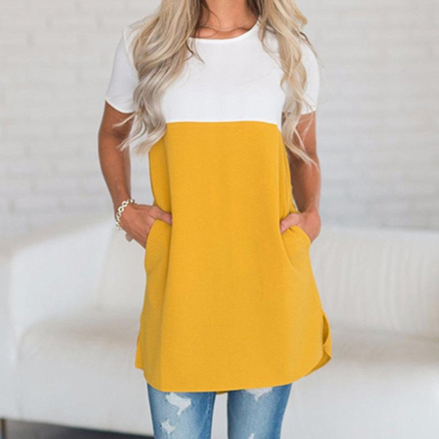 

Fashion Color Contrast Short-sleeve Tee