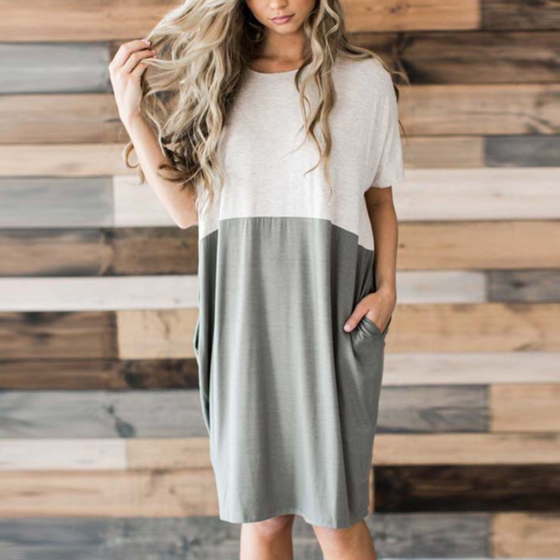 

Color Blocked Short-sleeve Loose Dress