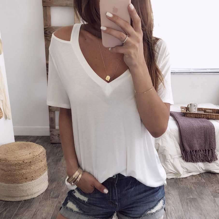 

Basic V Neck Cutout Short-sleeve Tee