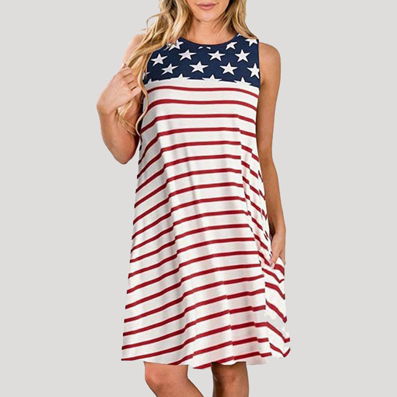 

Trendy Flag Print Sleeveless Dress