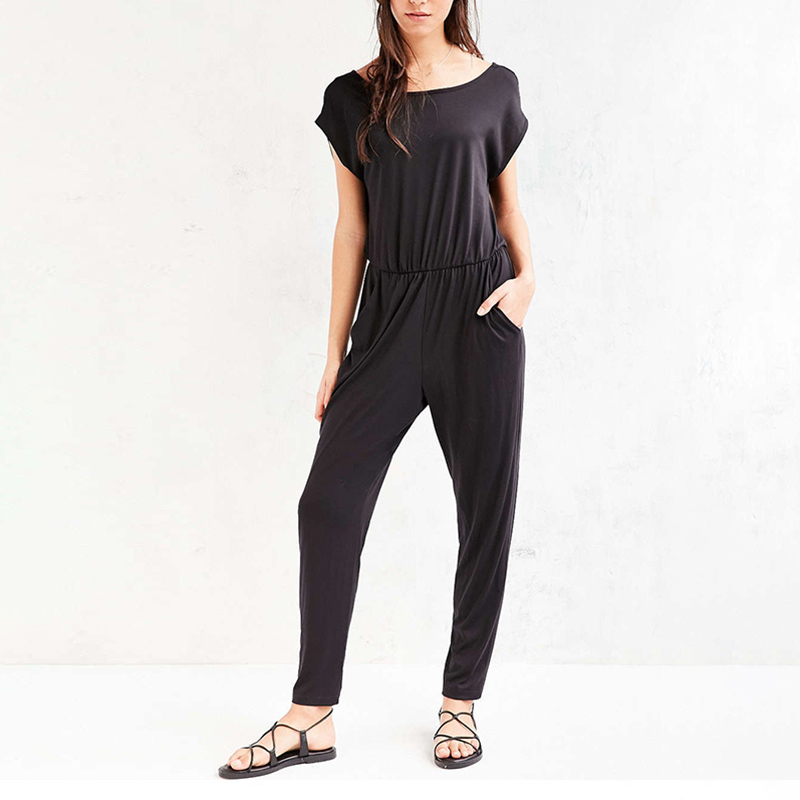 

Fashionable Solid Backless Short-sleeve Jumpsuit