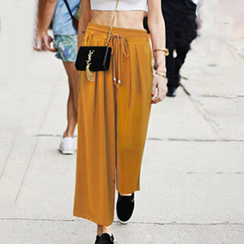 

Trendy Solid Drawstring Wide-leg Pant