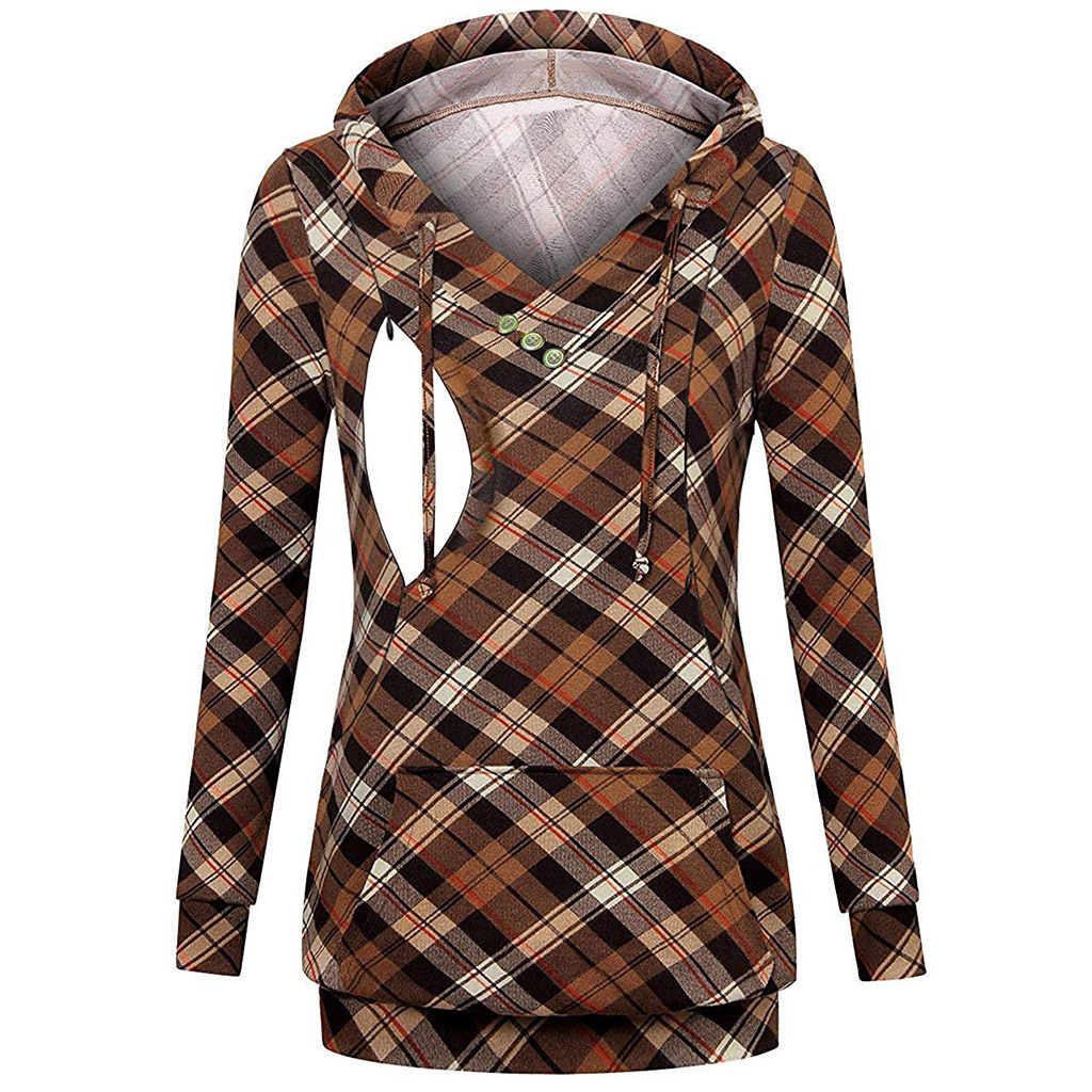 

Stylish Plaid Long-sleeve Nursing Hoodie