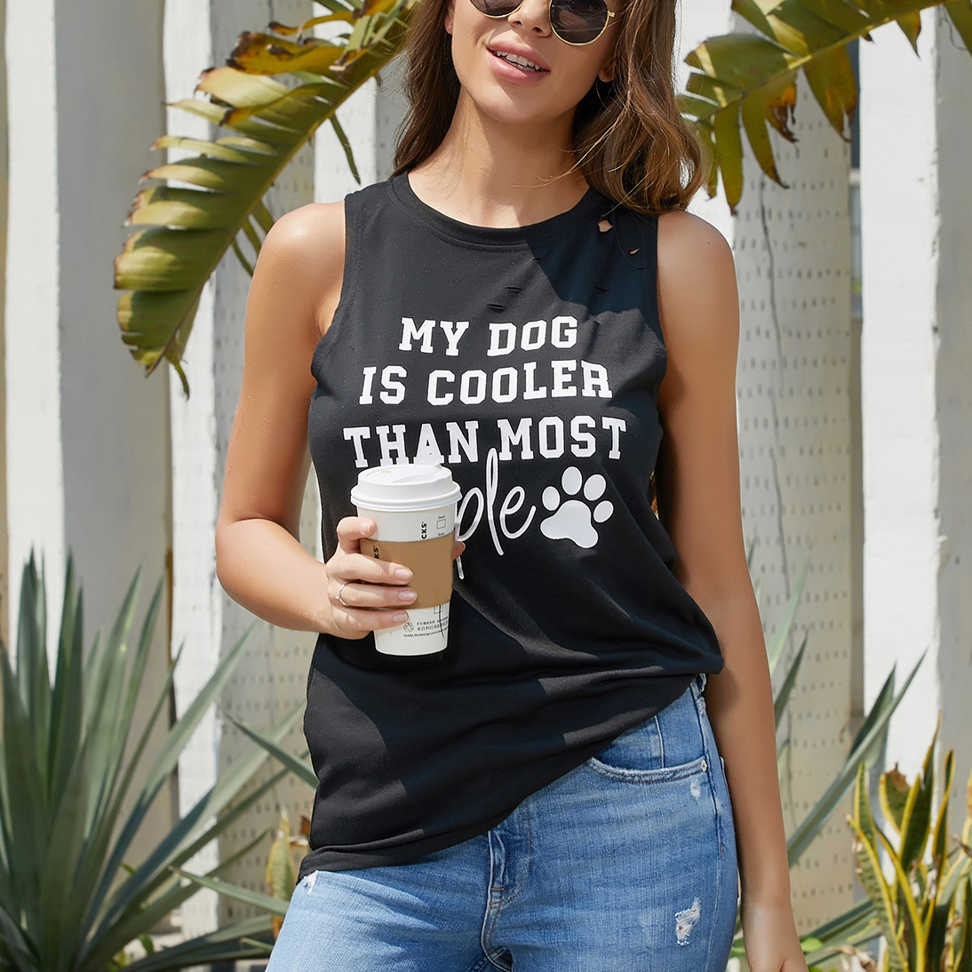 

Casual Solid Letter Print Sleeveless Top