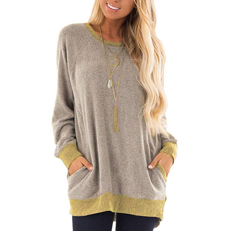 

Casual Solid Loose Long-sleeve Top with Pocket Design