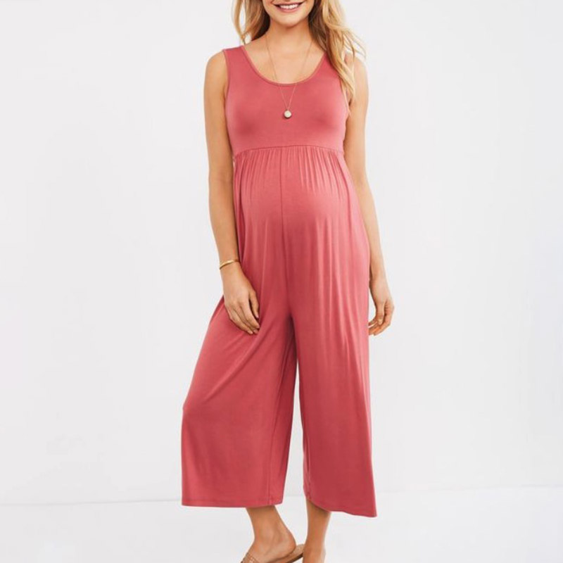 

Casual Solid Sleeveless Maternity Jumpsuit