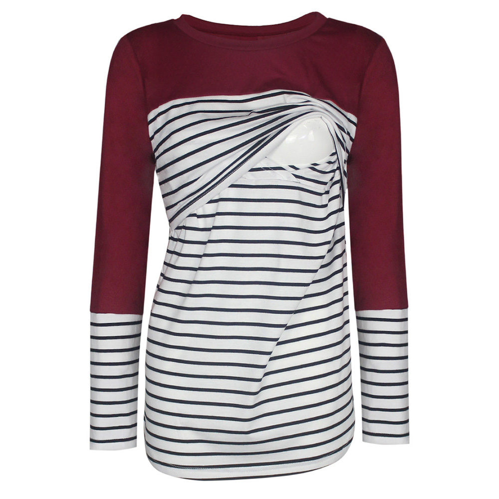 

Casual Striped Long-sleeve Nursing Tee