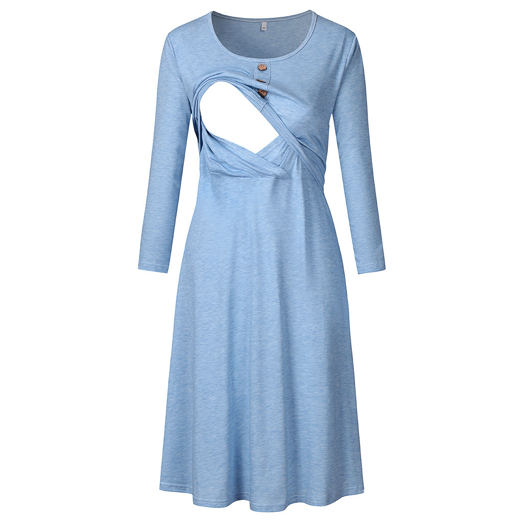 

Casual Solid Long-sleeve Nursing Dress