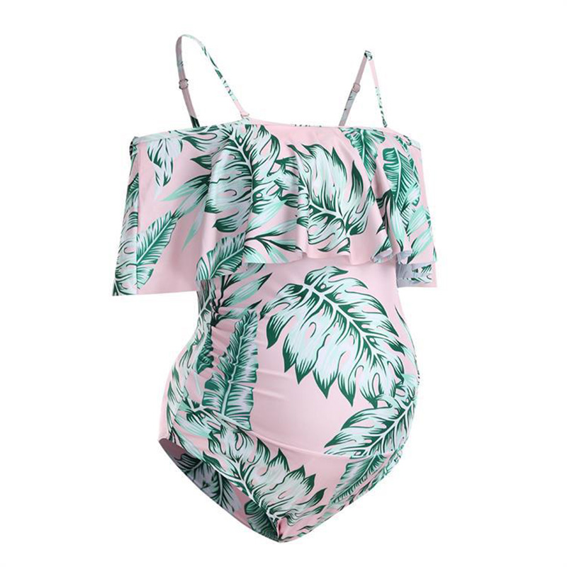

Maternity 1pcs Floral full print Pink one piece Swimsuit