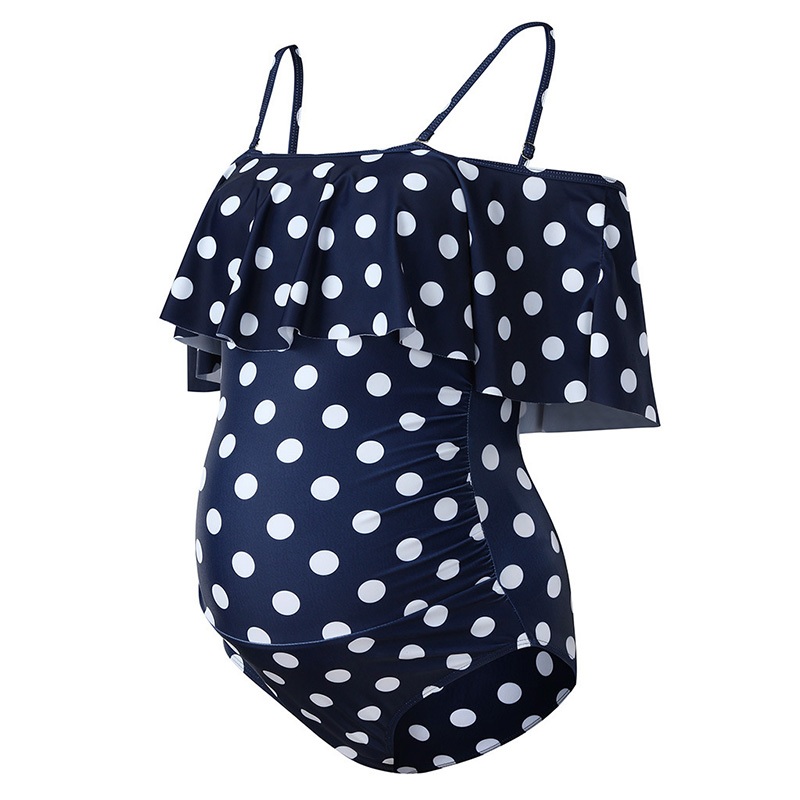 

Maternity 1pcs Polka dot full print Blue one piece swimsuit