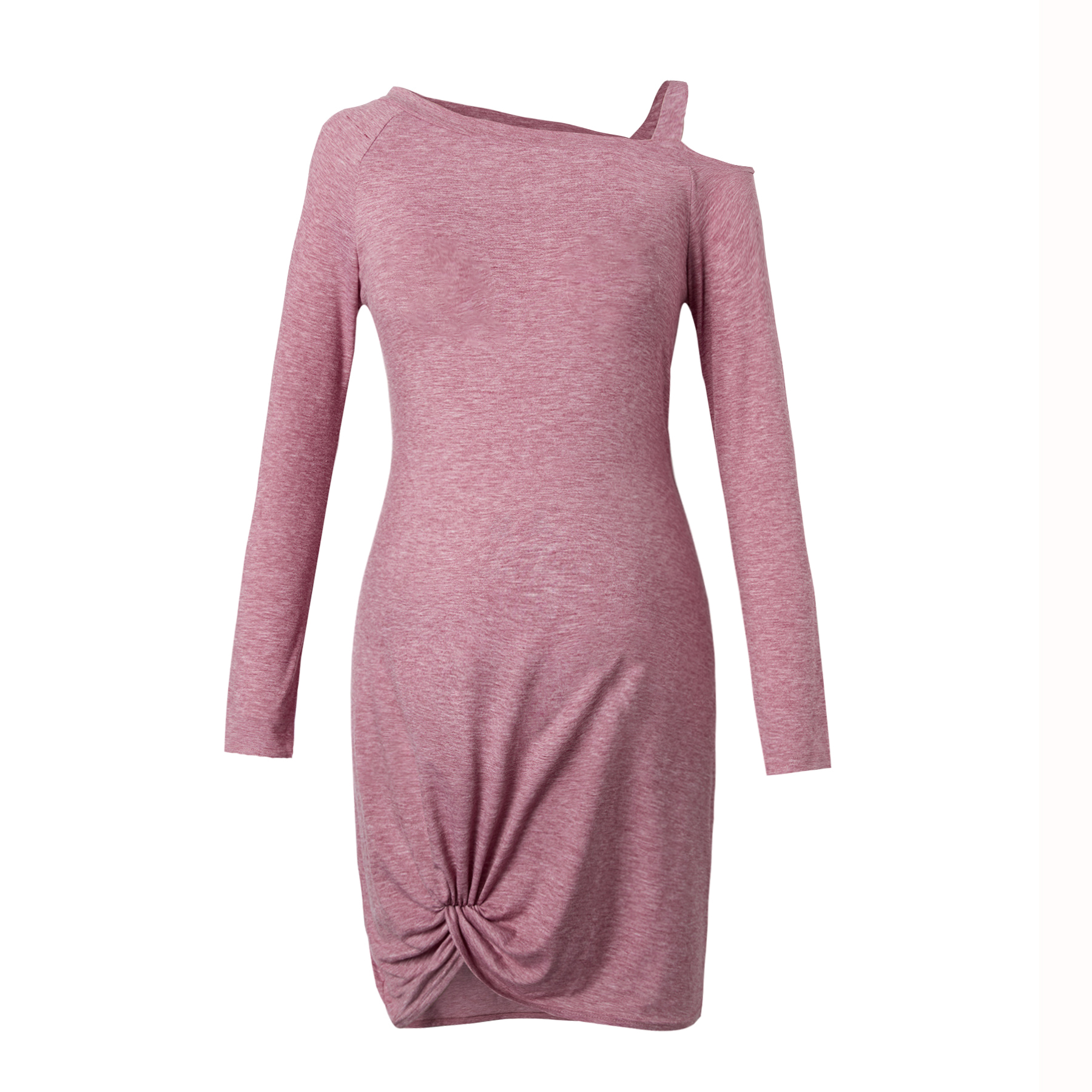 

Maternity One Shoulder Plain Pink Short H Long-sleeve Dress