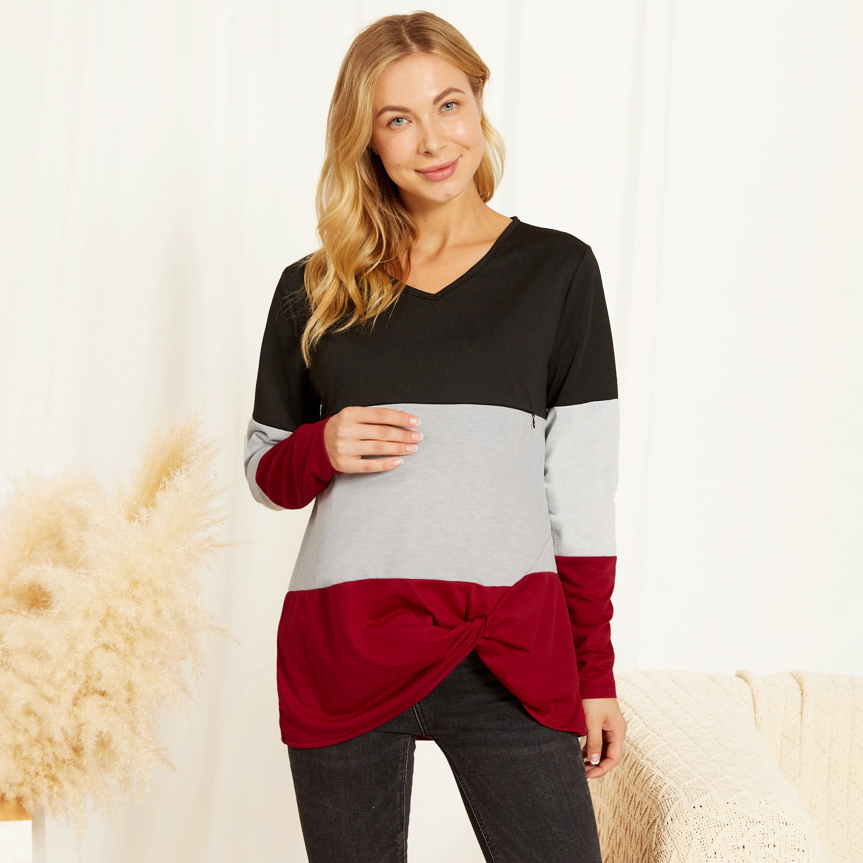 

Nursing casual Geometric Print Round collar long sleeve Nursing Hoodie