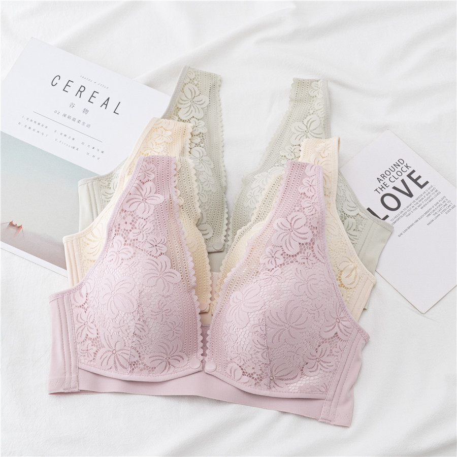 

Nursing Floral Lace Button Front Solid Color Bra