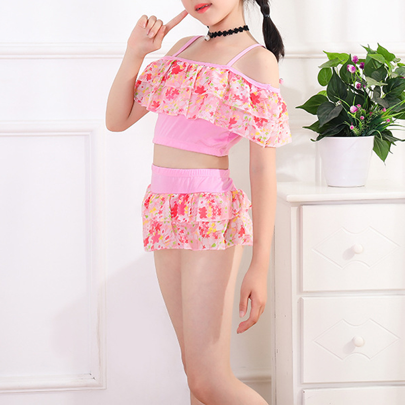 

Sweet Floral Ruffle Strap Swim Top and Skirt