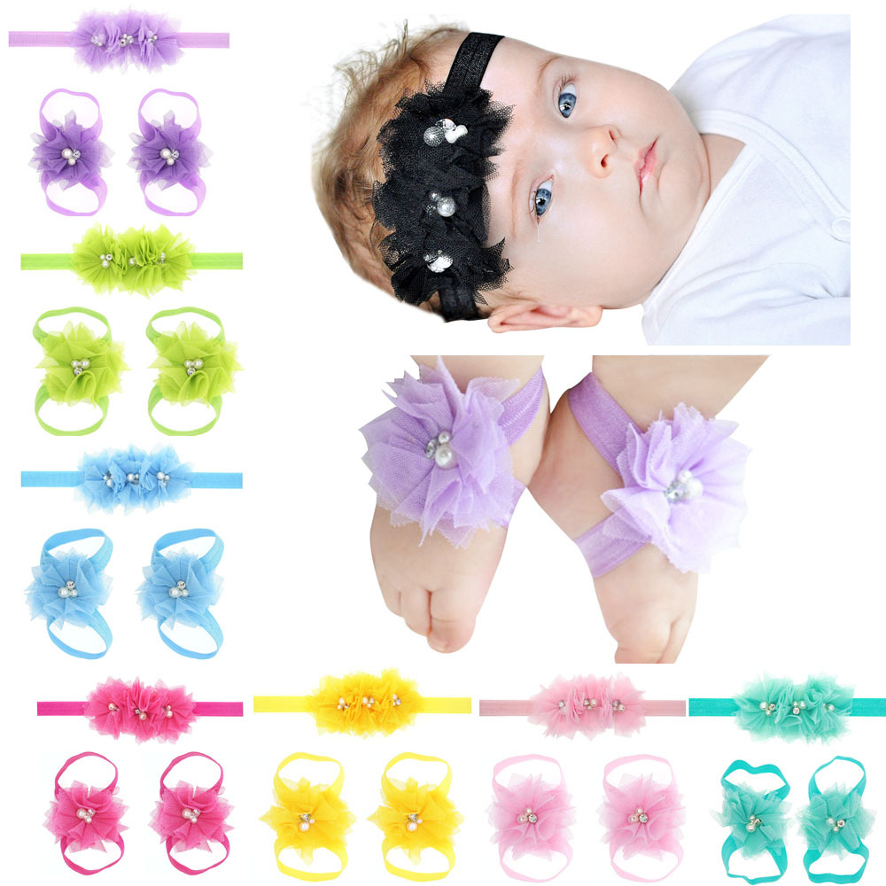 

3-piece Baby / Toddler Lace and Pearl Decor Headband and footband Set