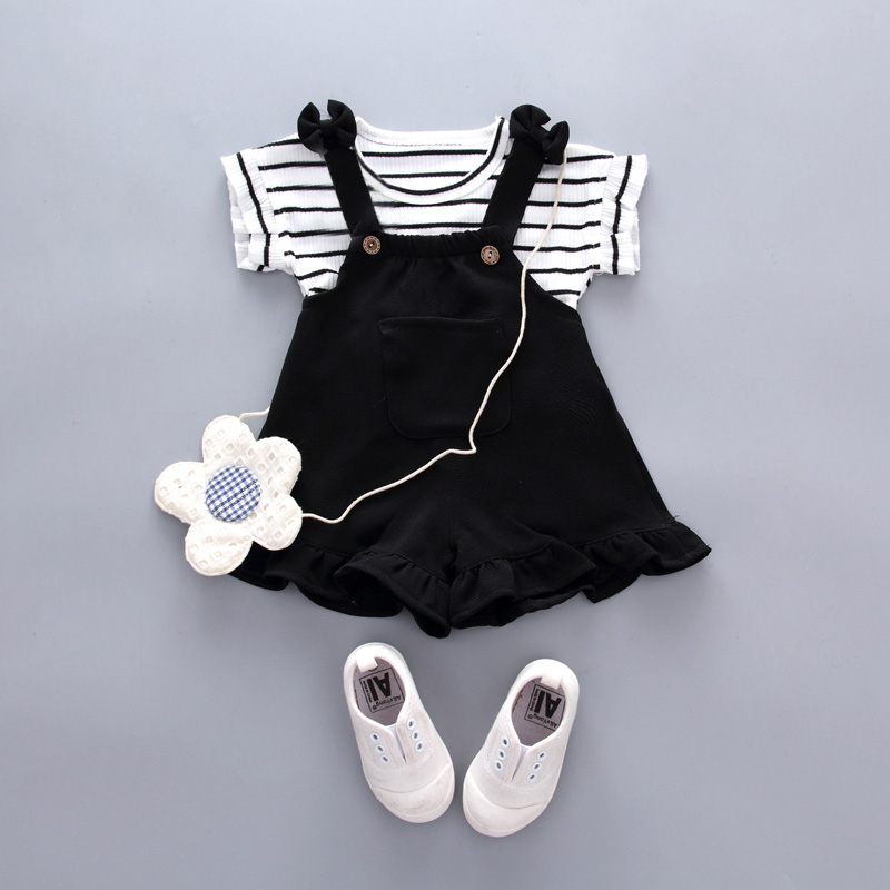 

2pcs Stripe and Solid Short-sleeve Ribbed Baby Set