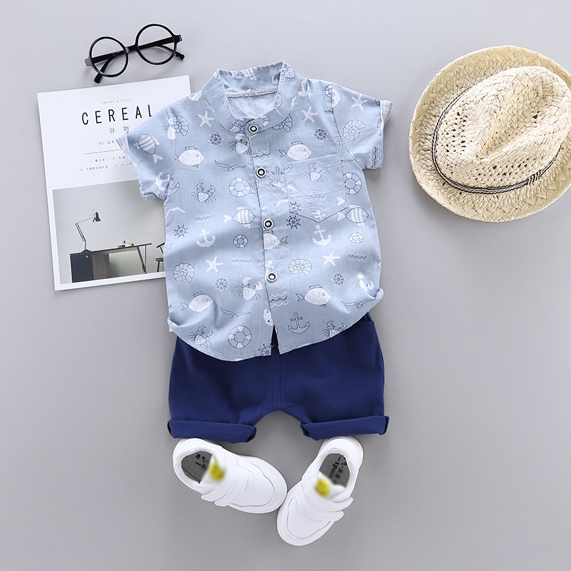 

Animal Print Short-sleeve Shirt and Solid Pants Set