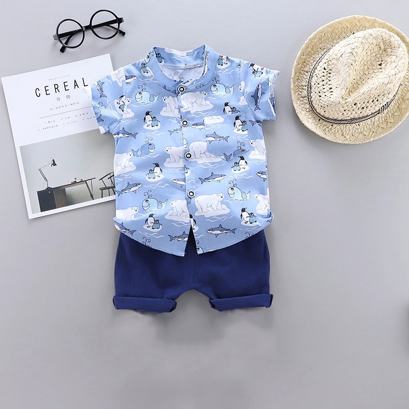 

Animal Print Short-sleeve Shirt and Solid Pants Set