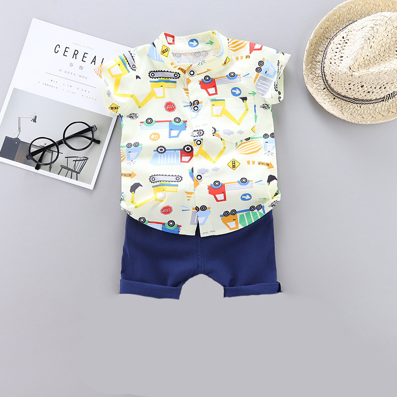 

Car Print Short-sleeve Shirt and Solid Pants Set