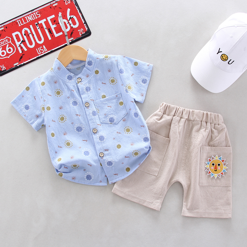 

Sun Print Short-sleeve Shirt and Pants Set