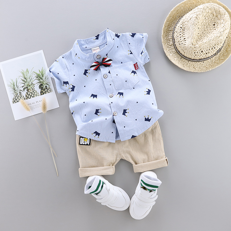 

Crown Print Short-sleeve Shirt and Pants Set