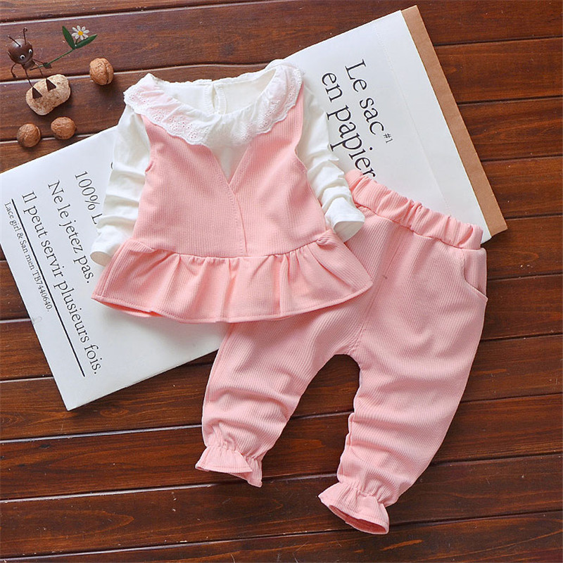 

2pcs Baby Girl Long-sleeve Cotton Sweet Baby's Sets