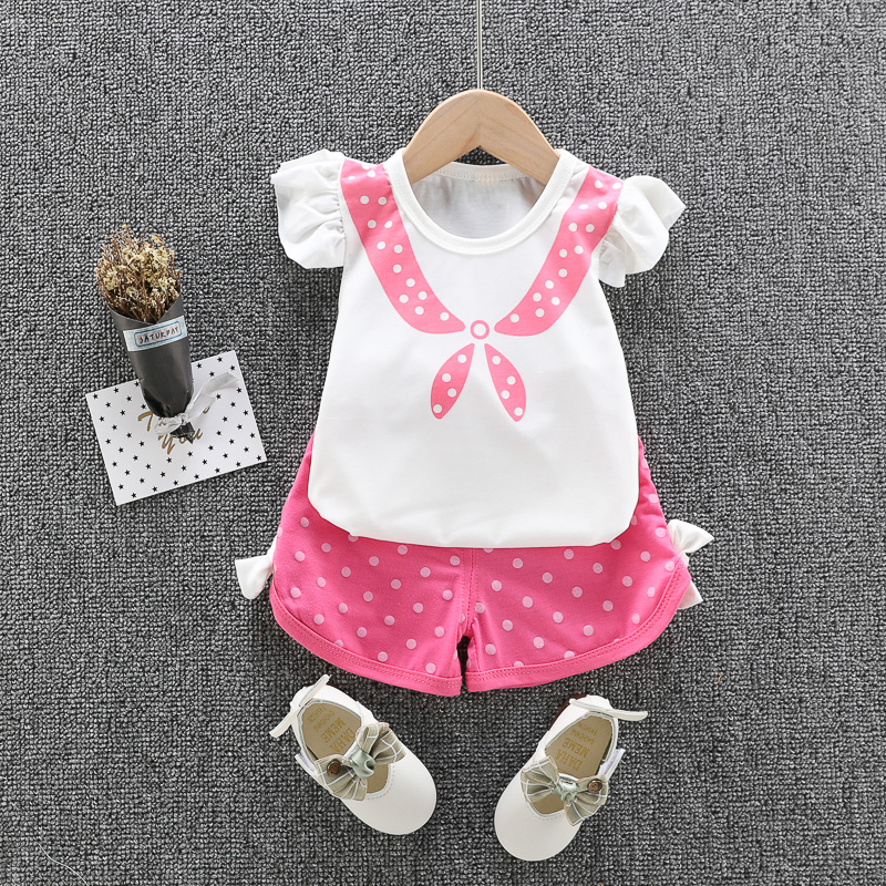

2pcs Baby Girl Sleeveless Polka dots Print Cotton Baby's Sets