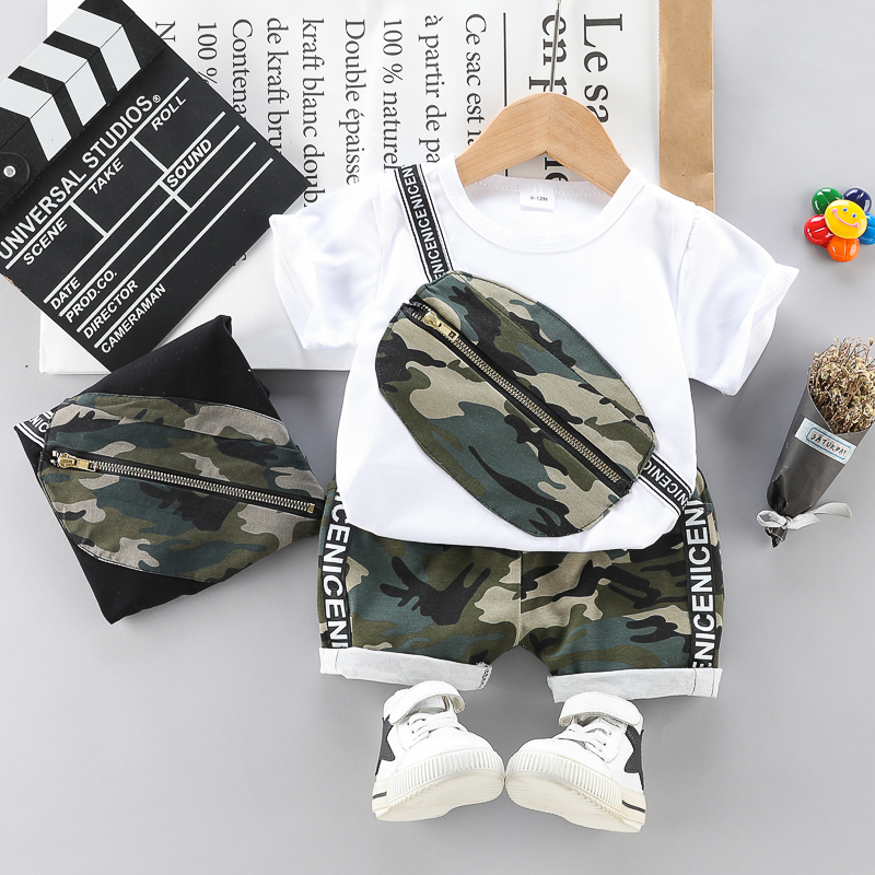 

2pcs Solid and Camouflage Short-sleeve Baby Set