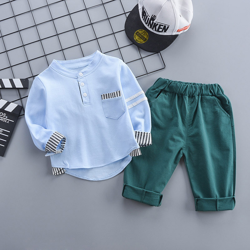 

2pcs Solid Color Block Long-sleeve Baby Set
