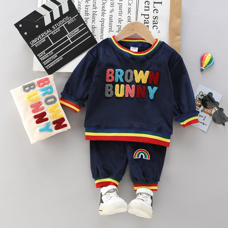 

Baby 2pcs Rainbow 3D Letter Embroidered Long-sleeve Sweatshirt Set