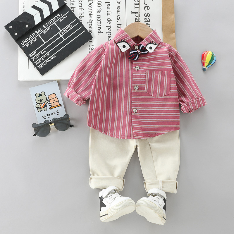 

Baby 2pcs Stripe Print Bow Tie Long-sleeve / Short-sleeve Shirt Set