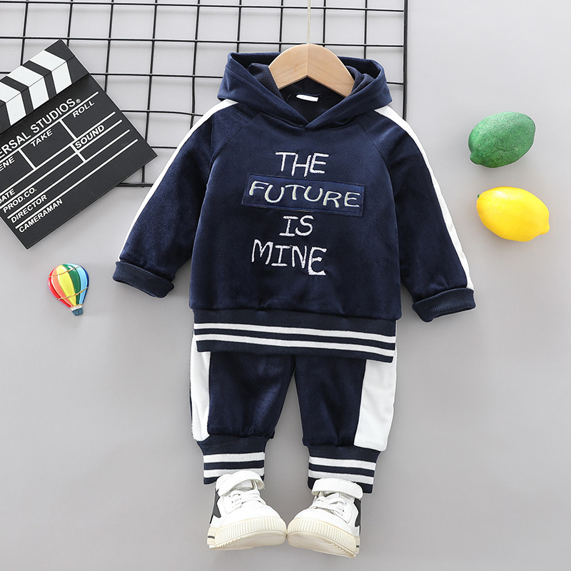 

2-piece Toddler Boy Letter Embroidered Striped Hoodie Sweatshirt and Pants Set