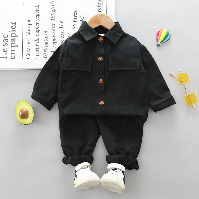 

2-piece Toddler Boy 100% Cotton Lapel Collar Button Design Shirt and Cargo Pants Set