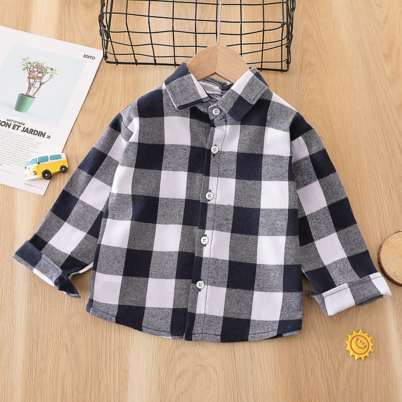 

Toddler Boy Lapel Collar Button-Down Long-sleeve Plaid Shirt