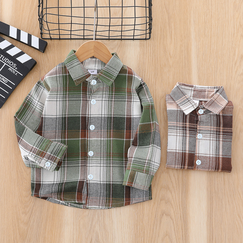 

Toddler Boy Lapel Collar Button-Down Long-sleeve Plaid Shirt