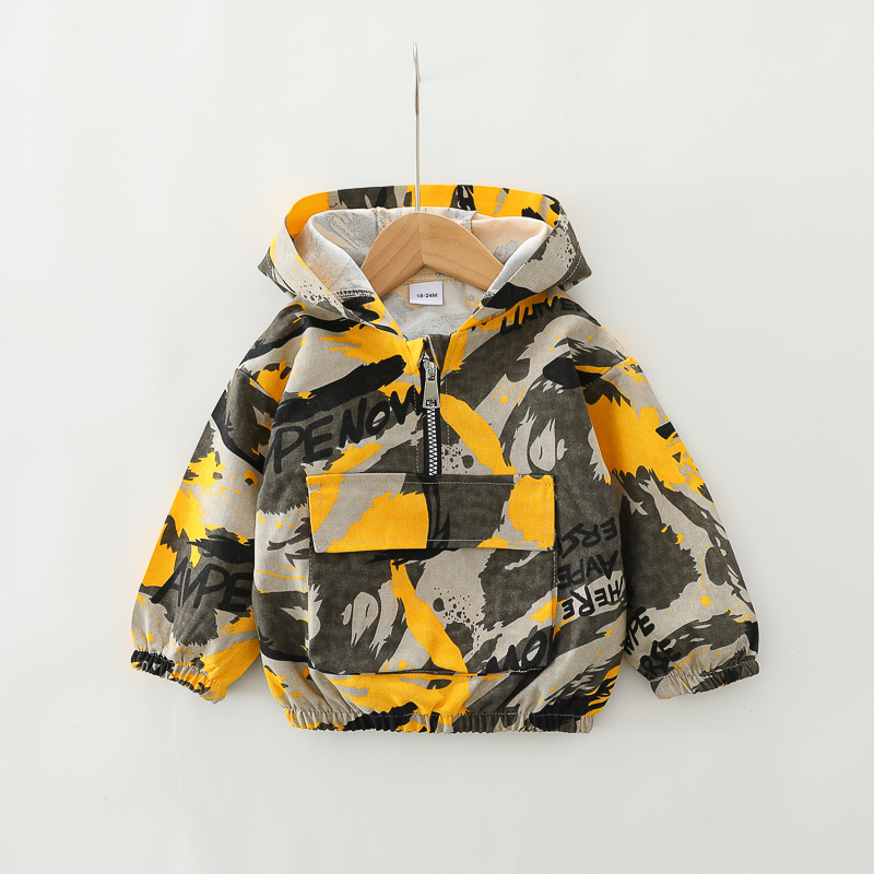 

Toddler Boy Trendy 100% Cotton Camouflage Print Pocket Design Hooded Coat