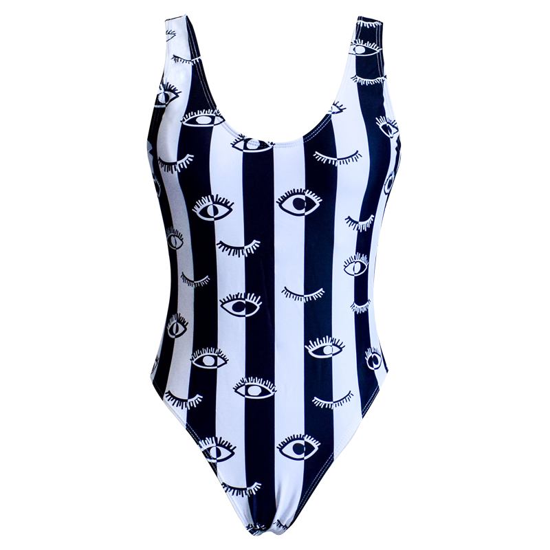 

One-piece Highwaist Striped Flower Backless Swimwear Beautiful
